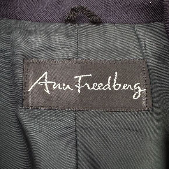 Vintage Ann Freedberg Wool Blazer 4 Navy Gold Button Double Breasted Jacket - Picture 2 of 12